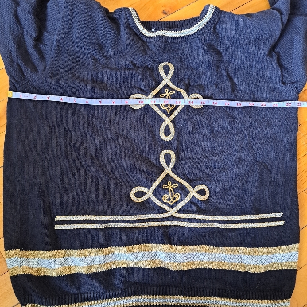 Vintage Black Embroidered Knit Sweater Gold Trim - Picture 6 of 9